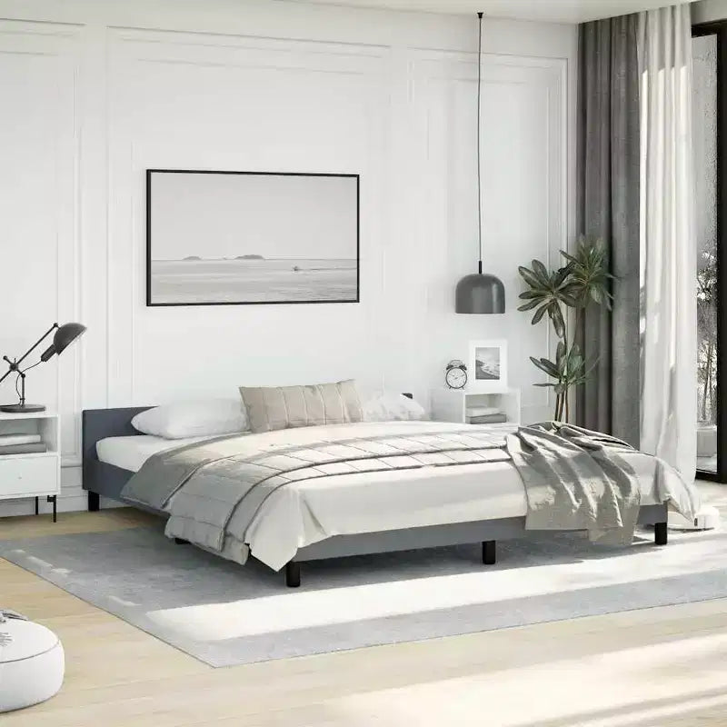 Struttura letto con testiera in velluto grigio scuro California King moderna