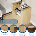 23 Inch Oak Nightstand, Waterproof Surface Bedside Table with Drawer & Storage, Mid Century Modern Fluted End Table for Bedroom