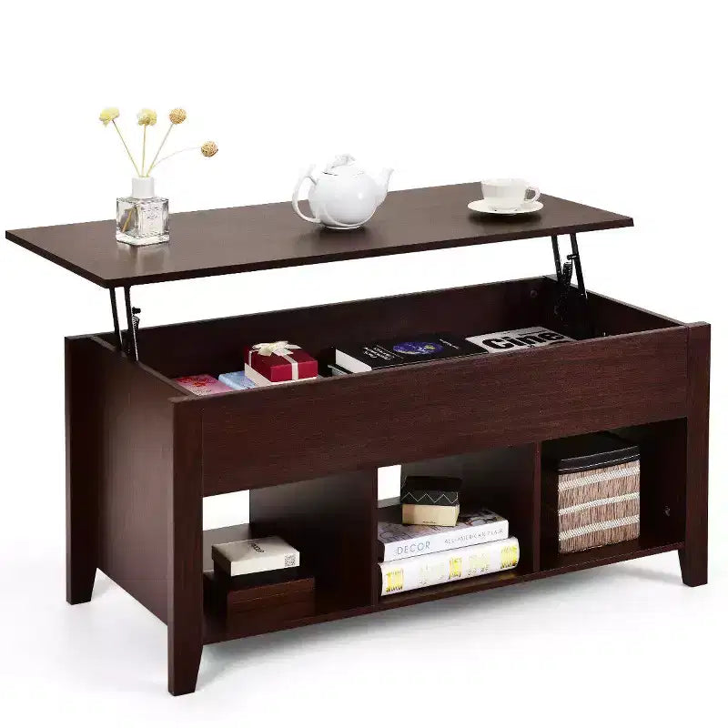 Costway Lift Top Coffee Table with Lower Shelf and Hidden Storage Indoor Furniture Brown