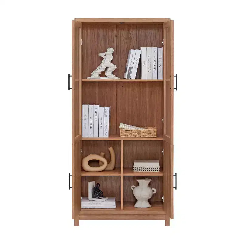 Libreria a colonna in legno con ante in vetro e ripiani regolabili per ufficio e soggiorno