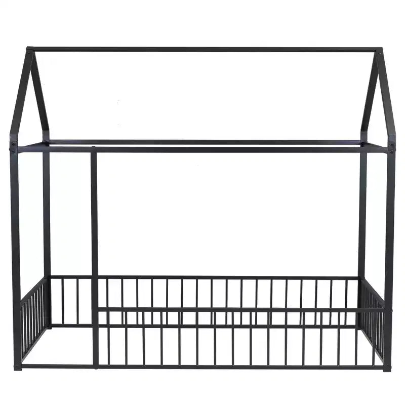 Struttura Letto a Casetta in Metallo Full Size con Recinzione per Bambini e Ragazzi, Rosa
