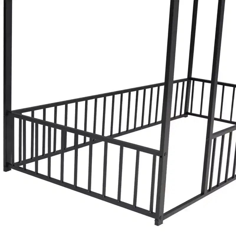 Struttura Letto a Casetta in Metallo Full Size con Recinzione per Bambini e Ragazzi, Rosa