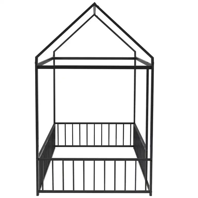 Struttura Letto a Casetta in Metallo Full Size con Recinzione per Bambini e Ragazzi, Rosa