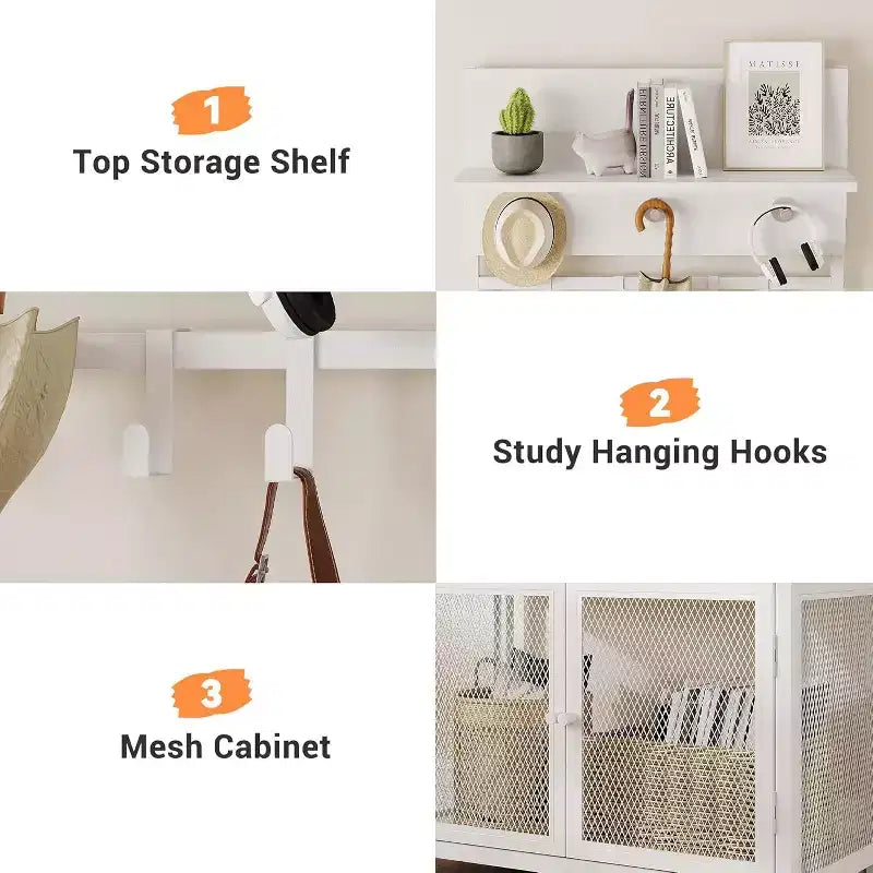Appendiabiti da Ingresso con Scarpiera, 185cm Mobile Ingresso Salvaspazio Bianco con 7 Ganci 3 Ripiani Scarpiera Struttura in Metallo e Mobiletto in MDF per Ingresso/Camera da Letto/Corridoio