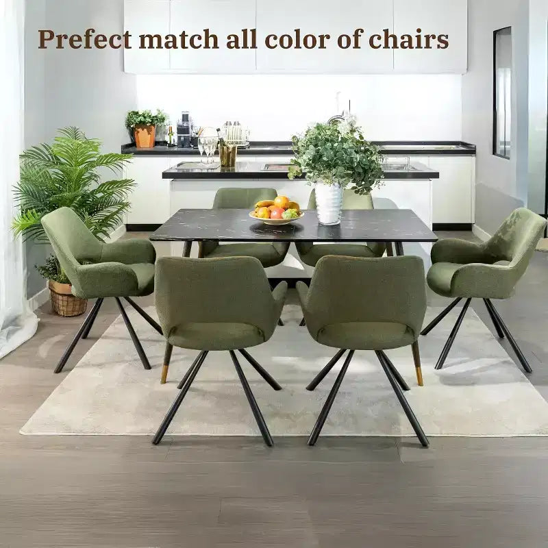 Tavolo da pranzo moderno da 55" con piano effetto marmo nero e gambe coniche in legno