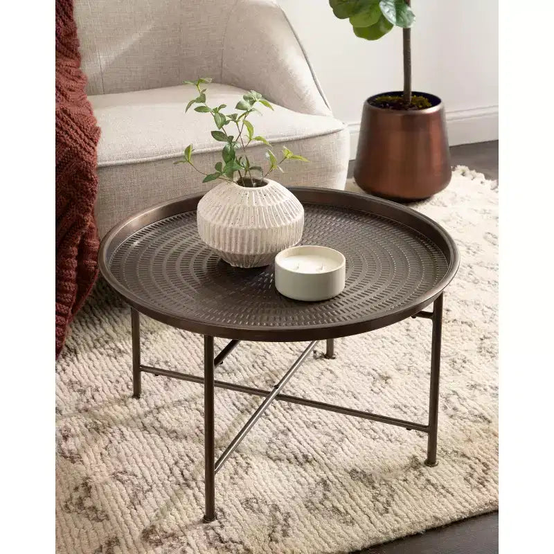 Tavolino rotondo da esterno in metallo Kate and Laurel Mahdavi, 25x25x16, bronzo