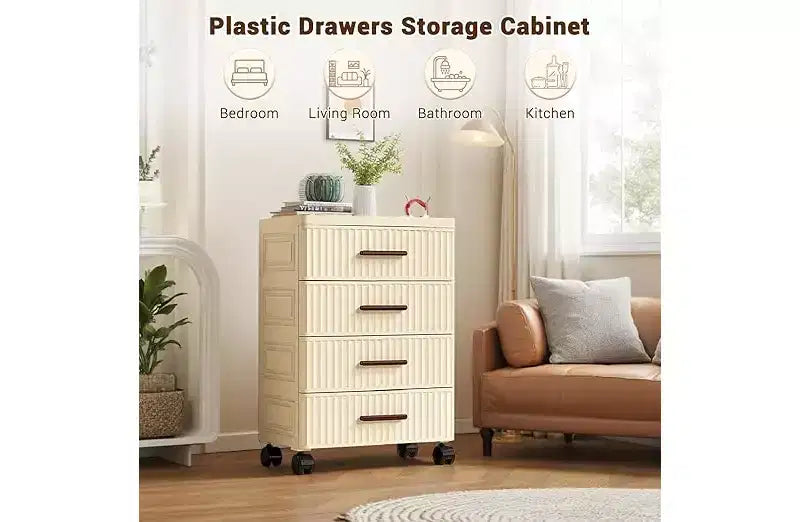 Mobile Storage Cabinet, Classificatore a 4 cassetti, Armadietto per ufficio con ruote per camera da letto, Comodino