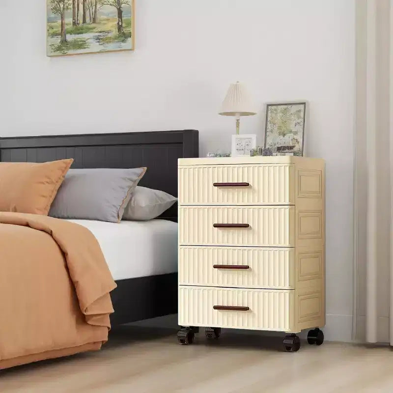 Mobile Storage Cabinet, Classificatore a 4 cassetti, Armadietto per ufficio con ruote per camera da letto, Comodino