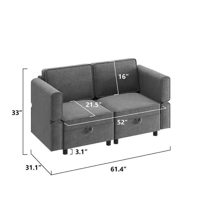 Set Sezionale Modulare 2 Pezzi, Divanetto Trasformabile in Letto da 52 pollici, Connettori Click Senza Utensili, 136 kg/Modulo, Ottomana Inclusa, Velluto a Coste, Grigio Scuro