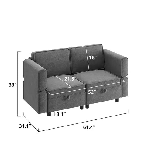 Set Sezionale Modulare 2 Pezzi, Divanetto Trasformabile in Letto da 52 pollici, Connettori Click Senza Utensili, 136 kg/Modulo, Ottomana Inclusa, Velluto a Coste, Grigio Scuro