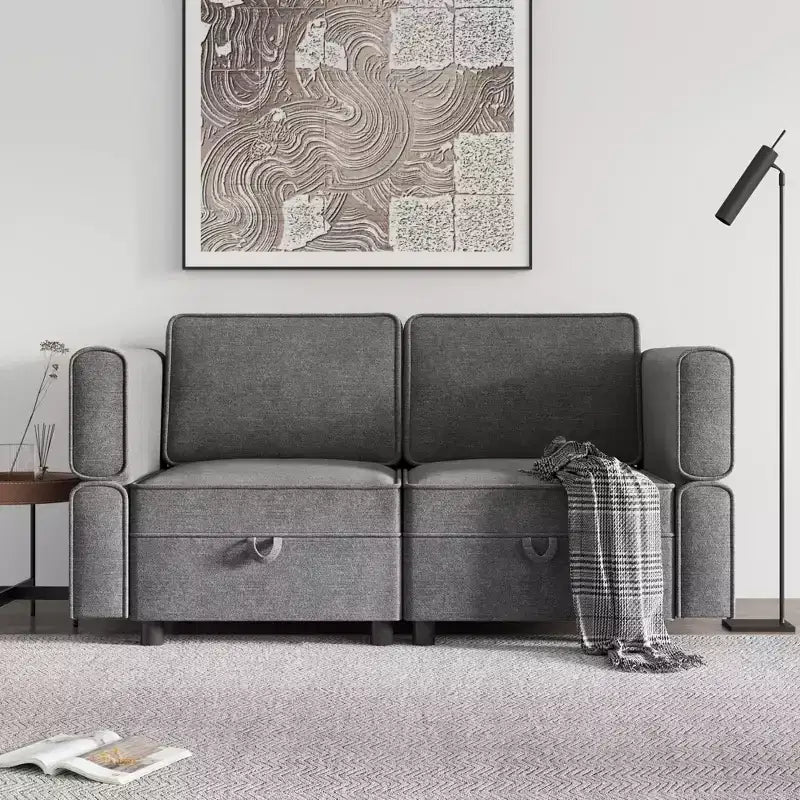 Set Sezionale Modulare 2 Pezzi, Divanetto Trasformabile in Letto da 52 pollici, Connettori Click Senza Utensili, 136 kg/Modulo, Ottomana Inclusa, Velluto a Coste, Grigio Scuro