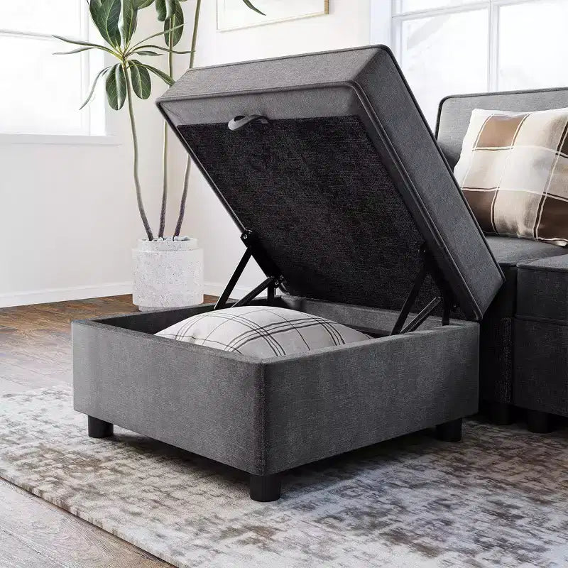 Set Sezionale Modulare 2 Pezzi, Divanetto Trasformabile in Letto da 52 pollici, Connettori Click Senza Utensili, 136 kg/Modulo, Ottomana Inclusa, Velluto a Coste, Grigio Scuro