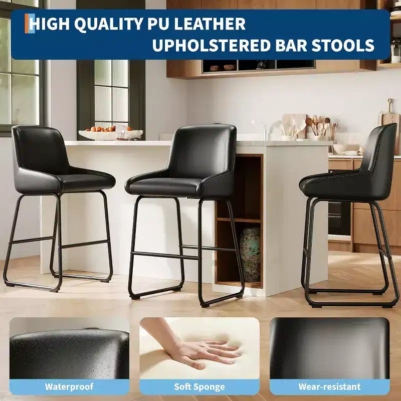 Set di 3/4 sgabelli da bar, sgabelli da bancone in pelle PU con schienale e poggiapiedi, sedie da bar imbottite per sala da pranzo e isola cucina