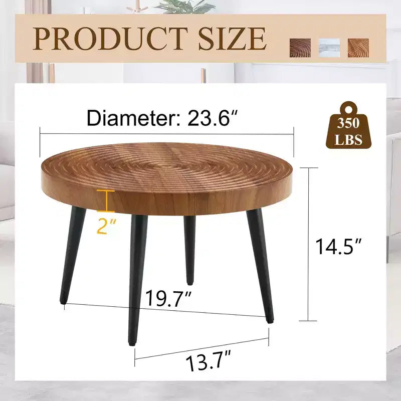 Tavolino da caffè rotondo da 60 cm con piano a onde, capacità 159 kg