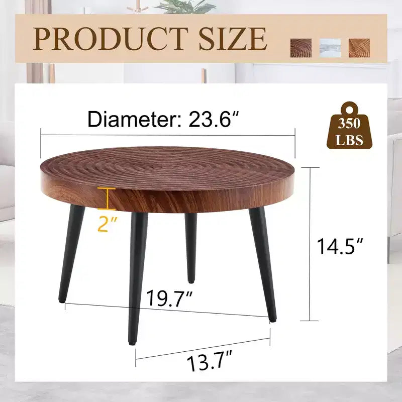 Tavolino da caffè rotondo da 60 cm con piano a onde, capacità 159 kg