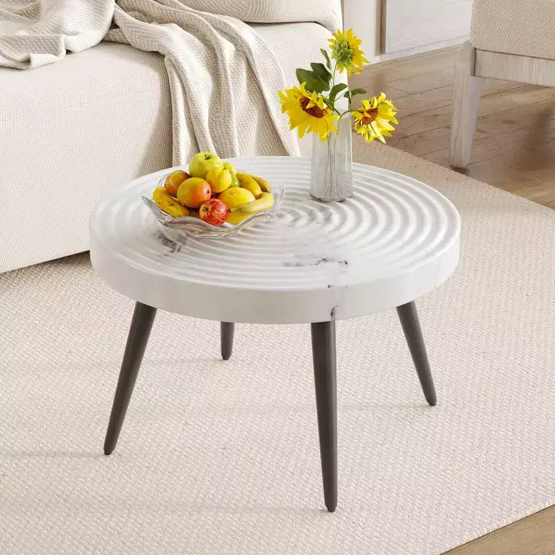 Tavolino da caffè rotondo da 60 cm con piano a onde, capacità 159 kg