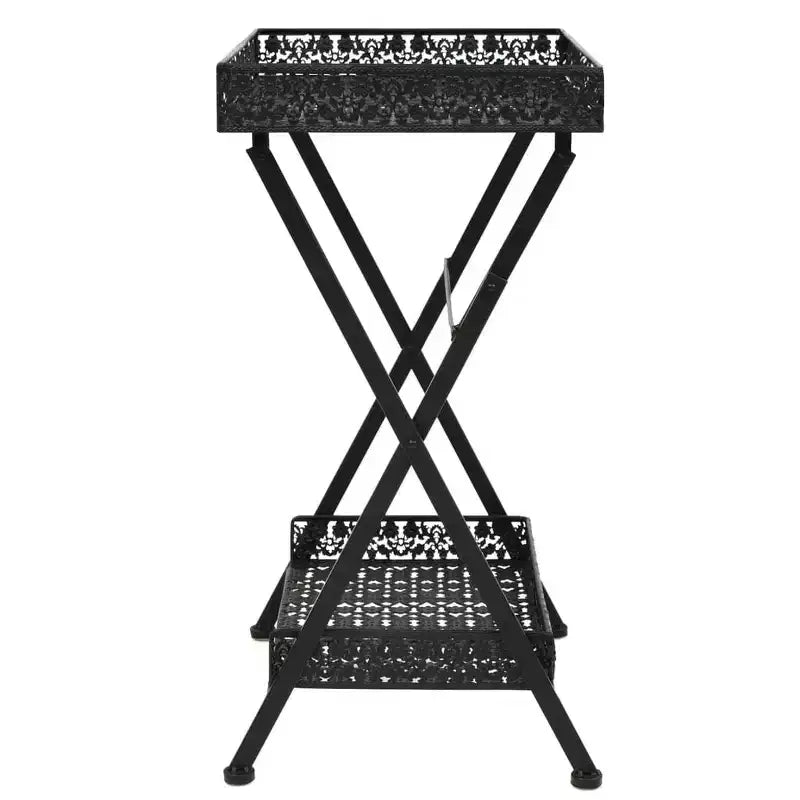 Tavolino da tè pieghevole in metallo nero, 58x35x72 cm, tavolino salvaspazio