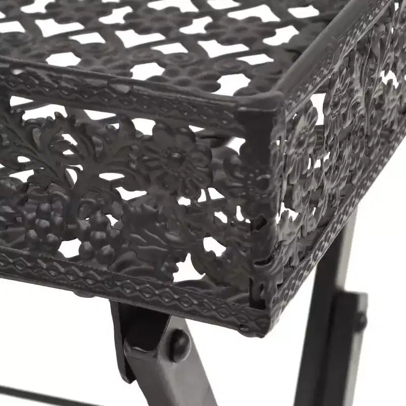 Tavolino da tè pieghevole in metallo nero, 58x35x72 cm, tavolino salvaspazio