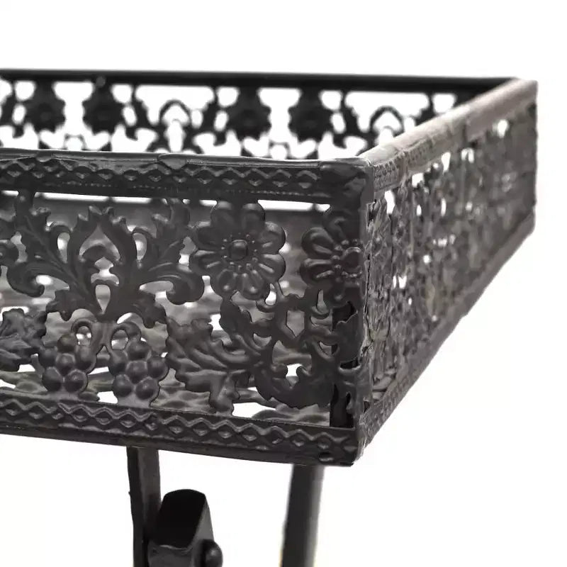 Tavolino da tè pieghevole in metallo nero, 58x35x72 cm, tavolino salvaspazio