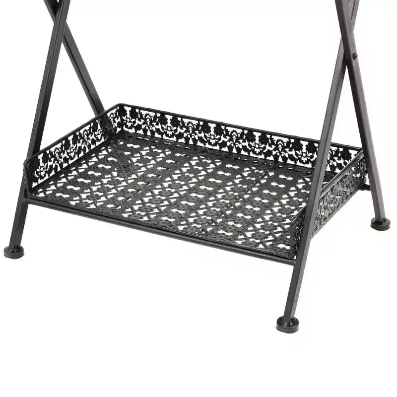 Tavolino da tè pieghevole in metallo nero, 58x35x72 cm, tavolino salvaspazio