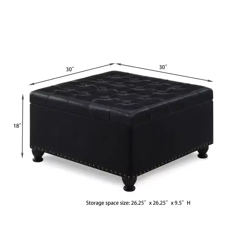 Pouf Contenitore Grande Quadrato Okak con Gambe in Legno, Panca da Ingresso con Bottoni, Decorato con Trapuntatura e Rifiniture a Borchie, Poggiapiedi per la Casa