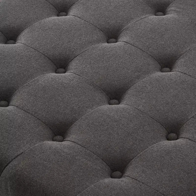 Pouf Contenitore Grande Quadrato Okak con Gambe in Legno, Panca da Ingresso con Bottoni, Decorato con Trapuntatura e Rifiniture a Borchie, Poggiapiedi per la Casa