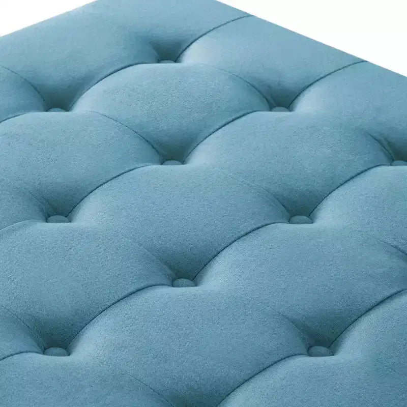 Pouf Contenitore Grande Quadrato Okak con Gambe in Legno, Panca da Ingresso con Bottoni, Decorato con Trapuntatura e Rifiniture a Borchie, Poggiapiedi per la Casa
