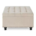 Okak Square Large Storage Ottoman with Wooden Legs, Entryway Bench with Button, Tufted and Nail Trims Decorated, Foot Stool for Home