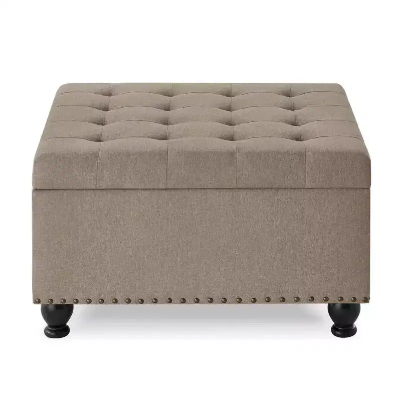 Pouf Contenitore Grande Quadrato Okak con Gambe in Legno, Panca da Ingresso con Bottoni, Decorato con Trapuntatura e Rifiniture a Borchie, Poggiapiedi per la Casa