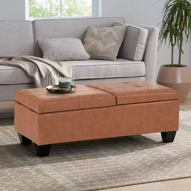 Okak Elegent Pouf Contenitore con Doppio Top Apribile, Panca Contenitore con Superficie in Similpelle, Panca da Fondo Letto per Soggiorno, Camera da Letto