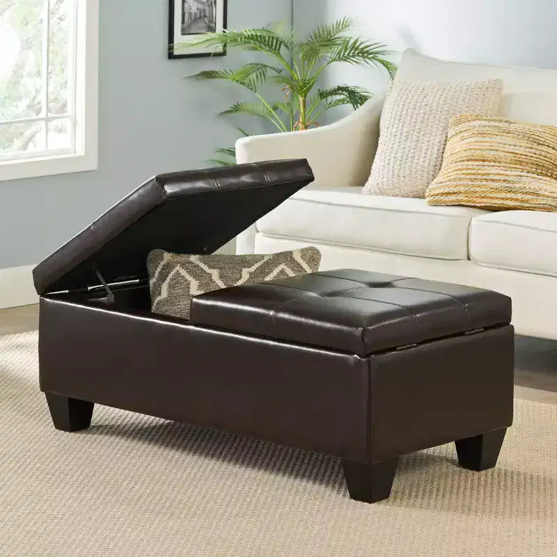 Okak Elegent Pouf Contenitore con Doppio Top Apribile, Panca Contenitore con Superficie in Similpelle, Panca da Fondo Letto per Soggiorno, Camera da Letto