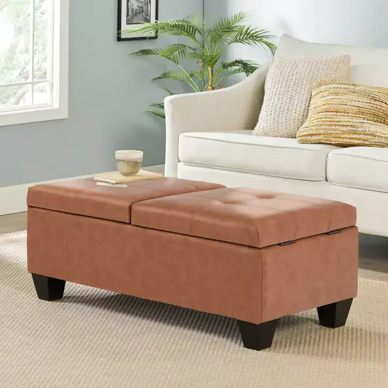 Okak Elegent Pouf Contenitore con Doppio Top Apribile, Panca Contenitore con Superficie in Similpelle, Panca da Fondo Letto per Soggiorno, Camera da Letto