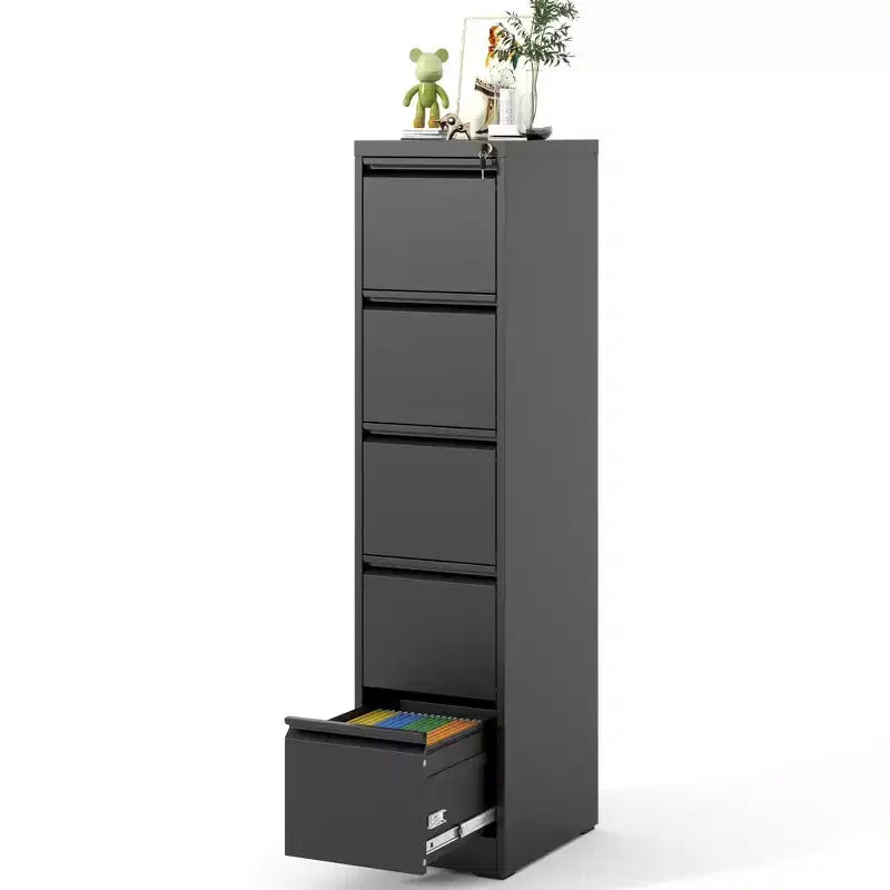 VIYET 64H 5-Drawer Black Metal Vertical File Cabinet with Lock, Steel Filing Cabinet for Home Office, Fits A4/Legal/Letter