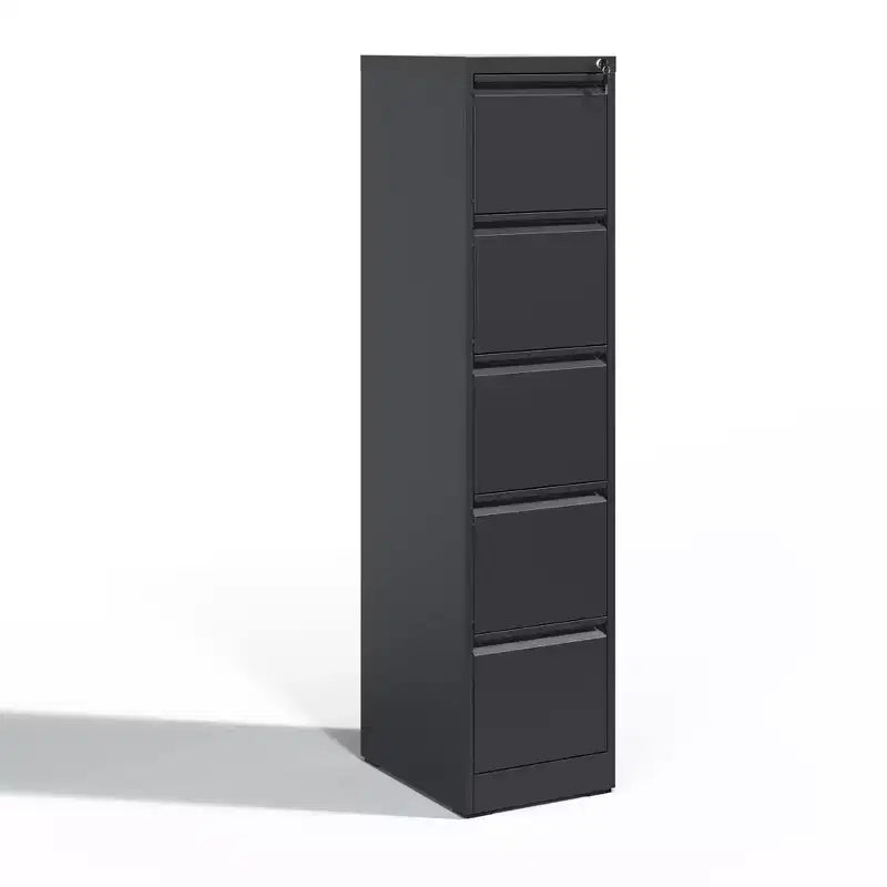 Armadietto verticale da 162,56 cm con 5 cassetti, in metallo nero, con serratura, adatto per A4/Legal/Letter