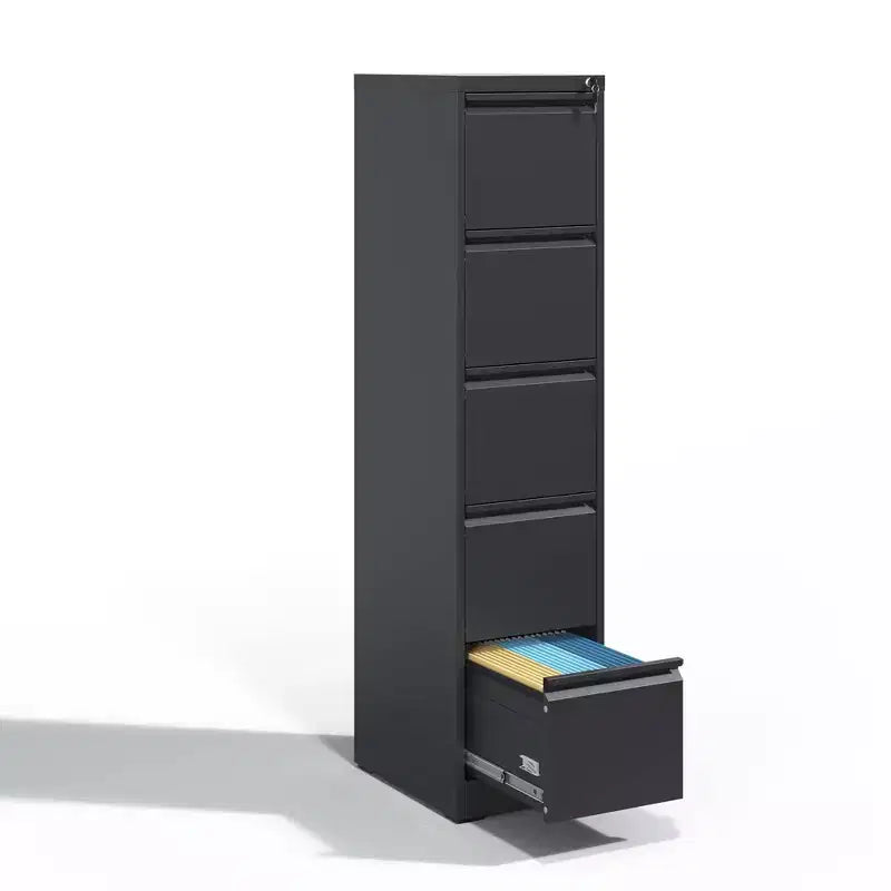 Armadietto verticale da 162,56 cm con 5 cassetti, in metallo nero, con serratura, adatto per A4/Legal/Letter