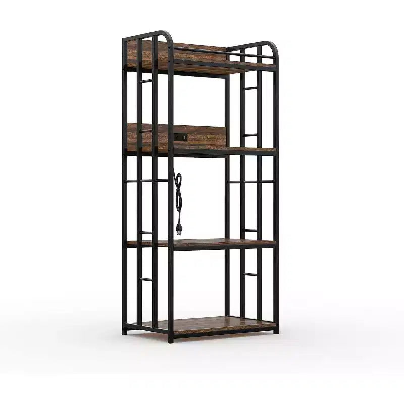 Scaffale da Panettiere a 4 Ripiani per Cucina con Contenitore, Porta Microonde Industriale, Mobiletto Caffè per Piccoli Spazi, Scaffale da Cucina Autoportante