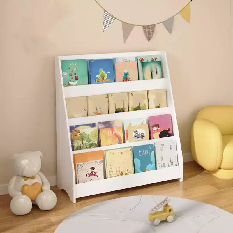 Libreria e organizzatore a 4 livelli, libreria a scomparti a cinque strati, scaffale in legno, vetrina per sala giochi, aula, scuola