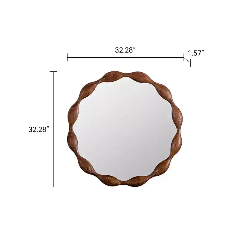 Specchio da Parete Rotondo 32" Stile Rustico/Country Ondulato Irregolare, Noce