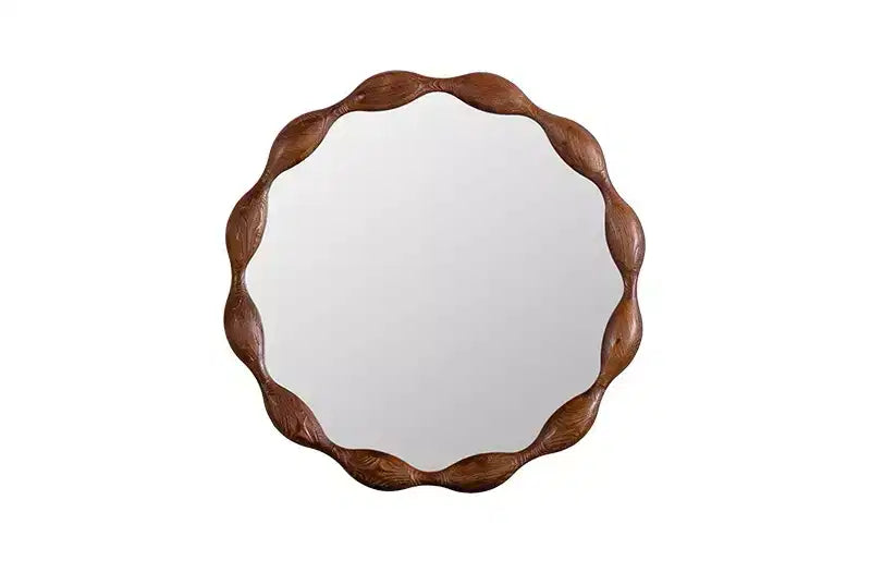 Specchio da Parete Rotondo 32" Stile Rustico/Country Ondulato Irregolare, Noce