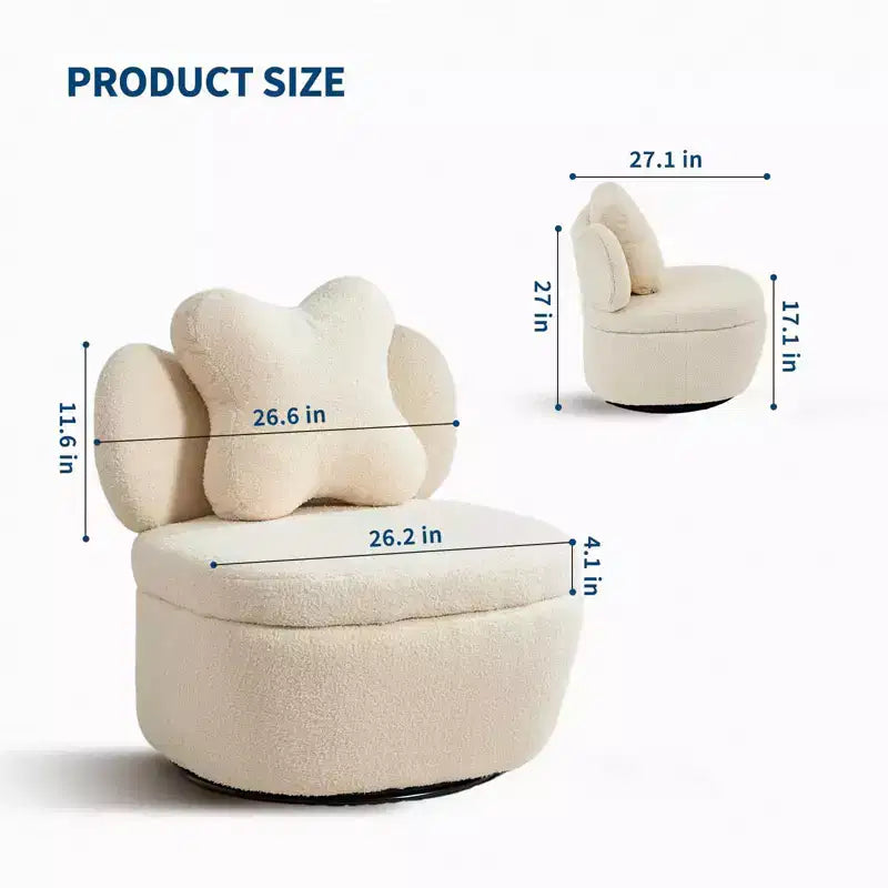 Poltrona girevole a 360° con vano portaoggetti, poltrona imbottita in velluto Teddy con cuscino ergonomico, tessuto antigraffio