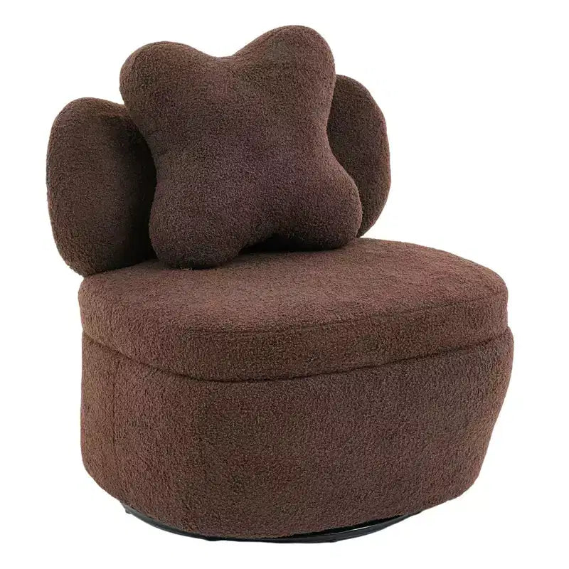 Poltrona girevole a 360° con vano portaoggetti, poltrona imbottita in velluto Teddy con cuscino ergonomico, tessuto antigraffio