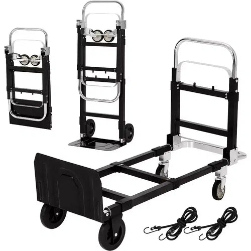 2 in 1 Convertible Hand Truck Dolly, 660 LBS Load Capacity Folding Cart with Wheels,Elastic Straps,Carbon Steel Collapsible Dolly Cart for Warehouse