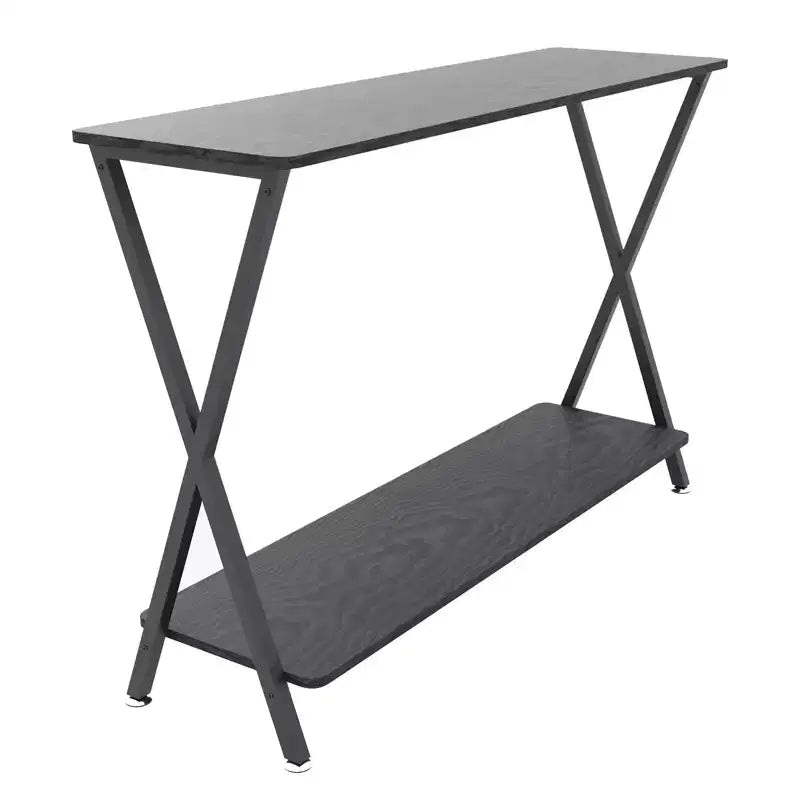 Tavolino Consolle Stretto con Mensole, Tavolo da Divano Rustico a 2 Livelli, Tavolo d'Ingresso per Corridoio, Soggiorno, Camera da Letto, Tavolino Contenitore Dietro il Divano
