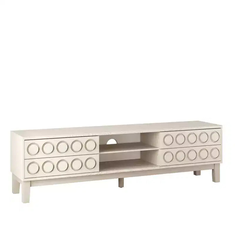 Mobile TV Mid-Century da 70" con 4 cassetti e gestione cavi, Adatto a TV fino a 75", Bianco