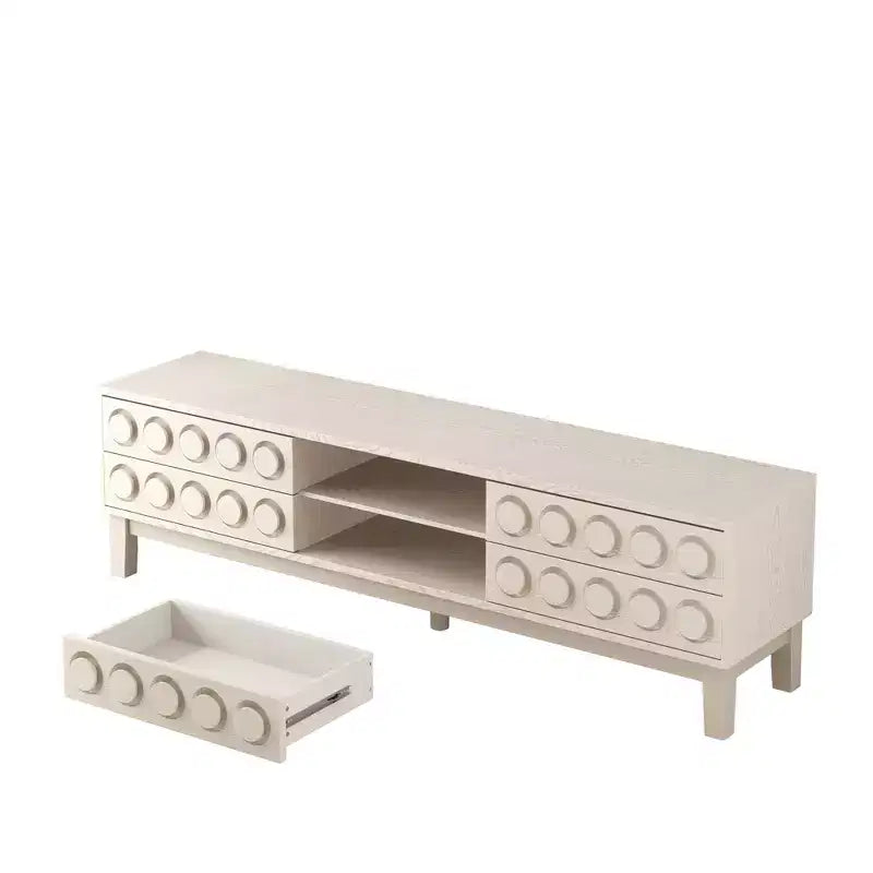 Mobile TV Mid-Century da 70" con 4 cassetti e gestione cavi, Adatto a TV fino a 75", Bianco