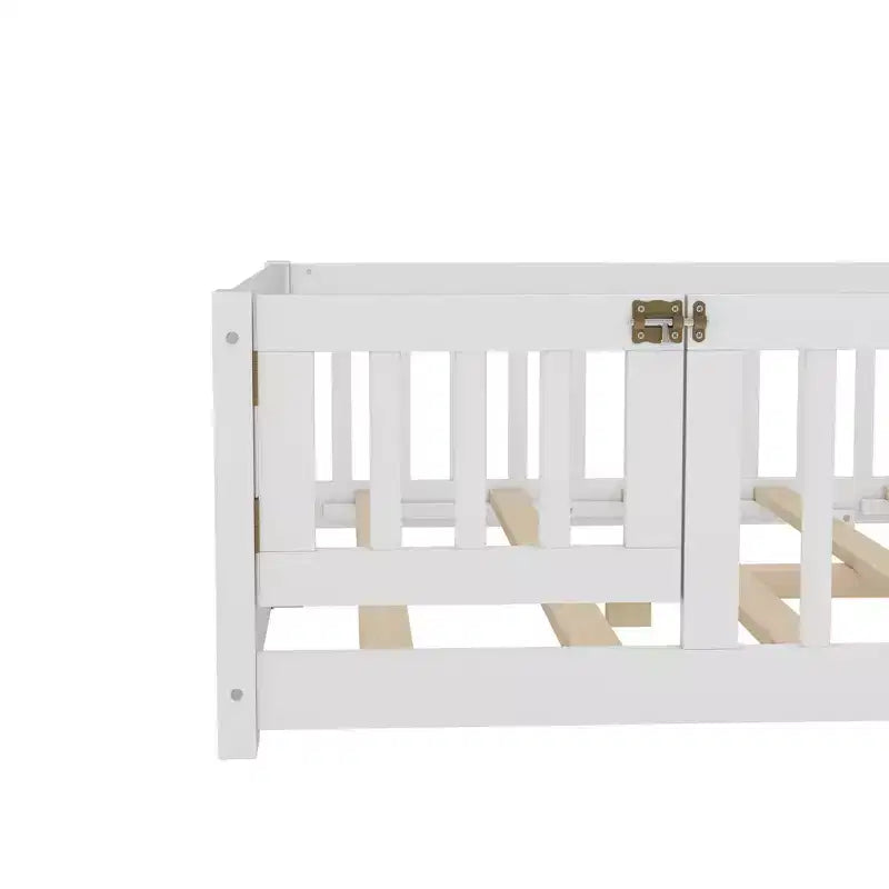 Struttura letto a terra per bambini in legno massello con spondine di sicurezza e cancelletto rimovibile, letto Montessori per bambini piccoli