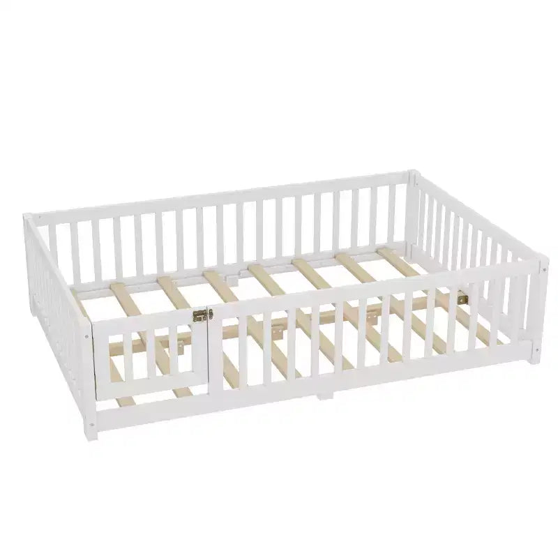 Struttura letto a terra per bambini in legno massello con spondine di sicurezza e cancelletto rimovibile, letto Montessori per bambini piccoli