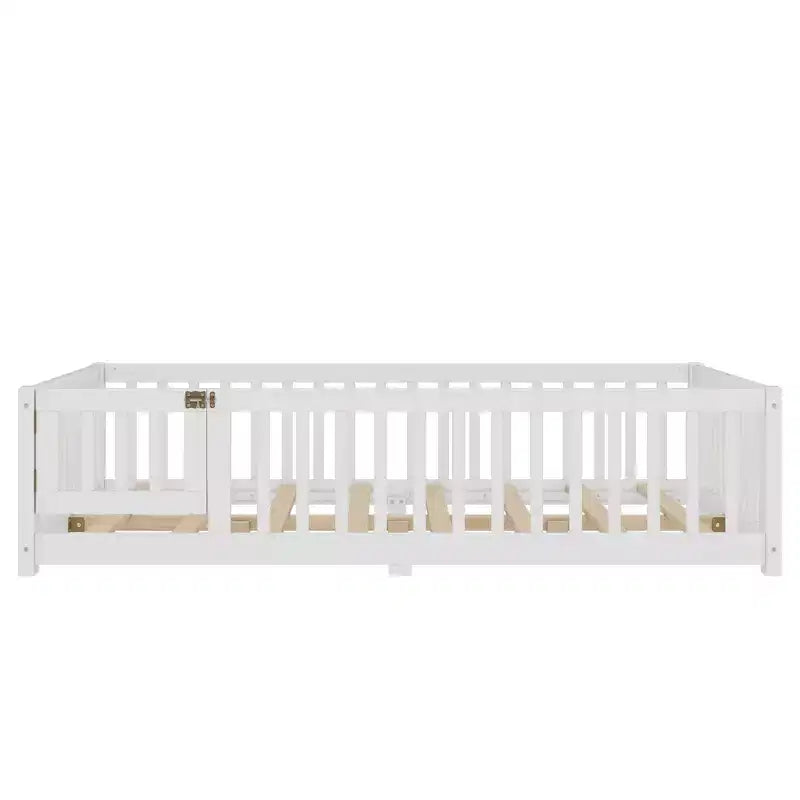 Struttura letto a terra per bambini in legno massello con spondine di sicurezza e cancelletto rimovibile, letto Montessori per bambini piccoli