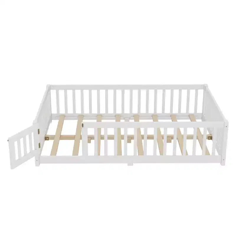 Struttura letto a terra per bambini in legno massello con spondine di sicurezza e cancelletto rimovibile, letto Montessori per bambini piccoli
