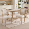French Country Dining Chairs Set of 2, Upholstered Fan Back, Wire Drawing Carving, Disassemblable, Beige